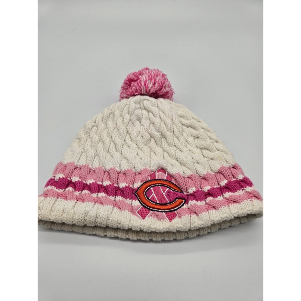 New Era Chicago Bears Pink Breast Cancer Awareness Knit Pom Beanie Hat Womens